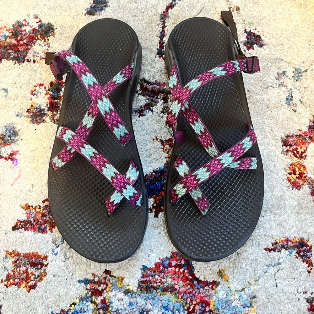 Chaco Zong X Purple Teal Strappy Slip On Sandals Size 9